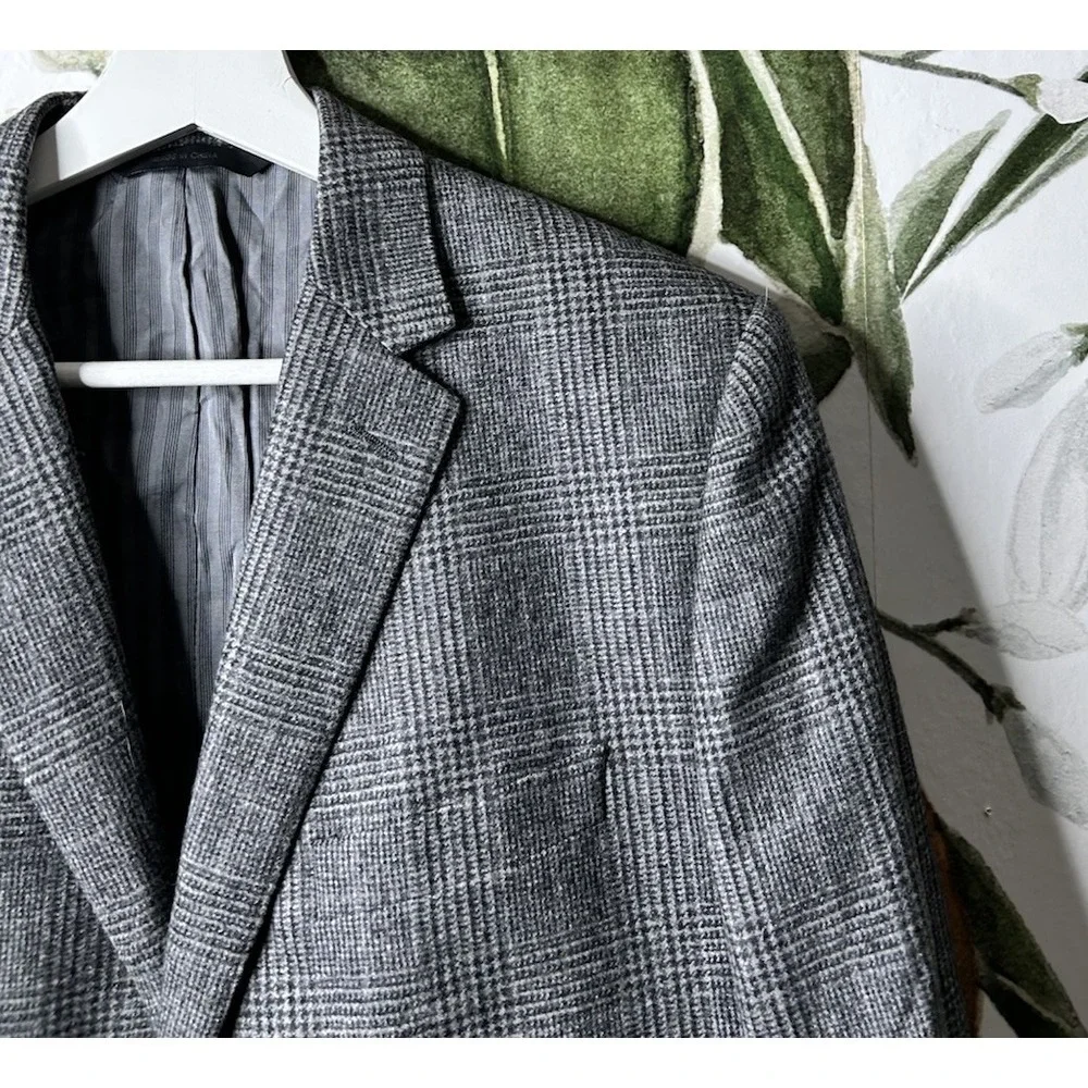 Banana Republic 40S Vitale Barberis Super 100s Wool Plaid‎ Gray Jacket Blazer